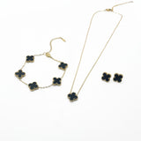 Black Clover Charm Jewelry Set – Necklace, Bracelet, and Earrings
